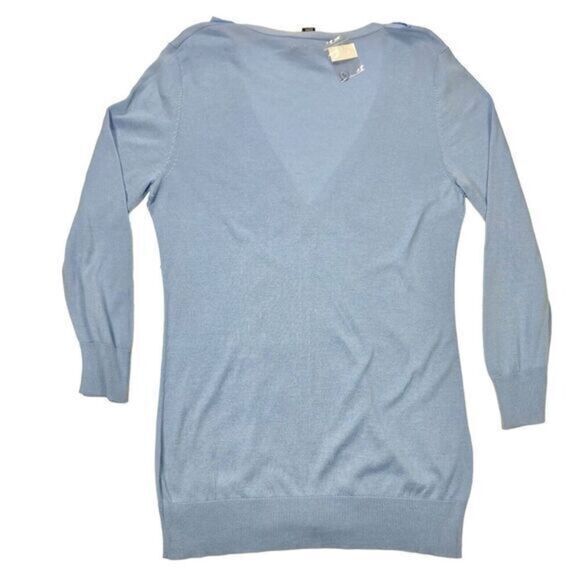Cable & Gauge Cardigan Womens L Blue Ruffle Front Lightweight V Neck Sweater NWT - Picture 2 of 10
